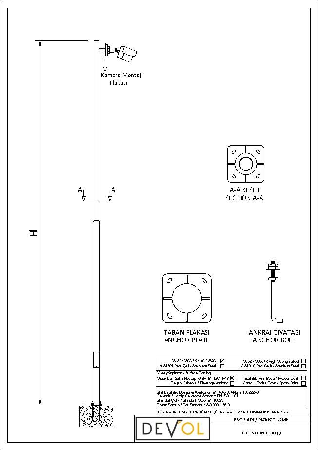 5 mt Galvanizli Kamera Direği